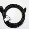 a black cable with a white label